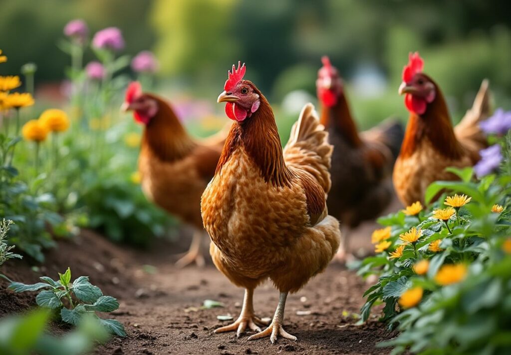 poules dans un jardin